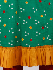 Parrot Green Mustard Bandhani  Printed Glace Cotton Kurta  - K187F1848