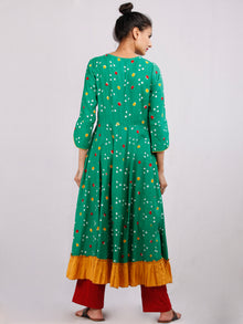 Parrot Green Mustard Bandhani  Printed Glace Cotton Kurta  - K187F1848