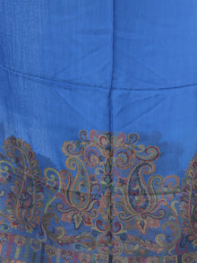 Royal Blue Multi Color Paisly Weaved Border Silk Wool Kashmiri Stole - S200570