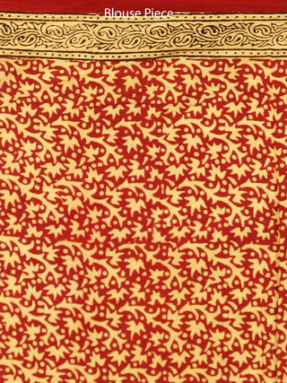 Yellow Maroon Black Bagh Printed Maheshwari Cotton Saree - S031703340