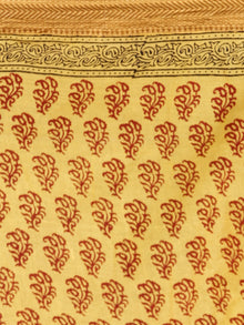 Yellow Maroon Black Bagh Printed Maheshwari Cotton Saree - S031703340