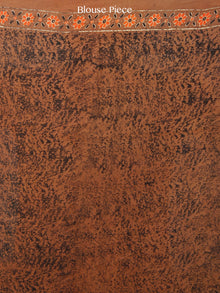 Brown Rust Black Ajrakh Hand Block Printed Modal Silk Saree in Natural Colors - S031703363