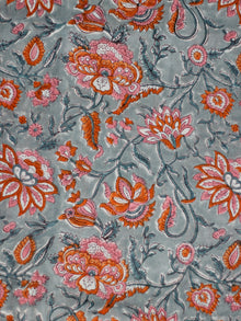 Pastel Grey Orange Pink Hand Block Printed Modal Cotton Fabric Per Meter - F001F1846