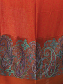 Dark Orange Multi Color Paisly Weaved Border Silk Wool Kashmiri Stole - S200575