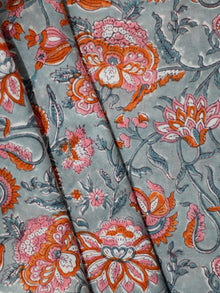Pastel Grey Orange Pink Hand Block Printed Modal Cotton Fabric Per Meter - F001F1846