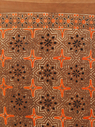 Brown Rust Black Ajrakh Hand Block Printed Modal Silk Saree in Natural Colors - S031703364
