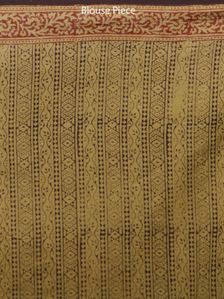Olive Green Rust Black Bagh Printed Maheshwari Cotton Saree - S031703324