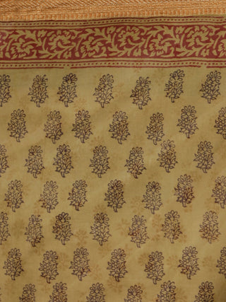 Olive Green Rust Black Bagh Printed Maheshwari Cotton Saree - S031703324