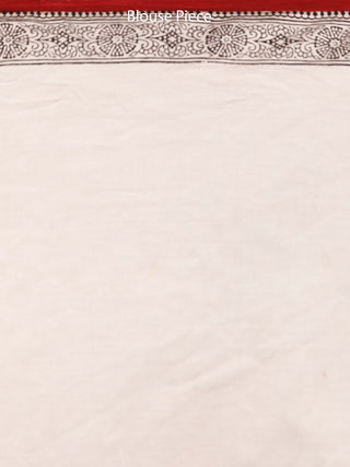 Light Beige Maroon Black Bagh Printed Maheshwari Cotton Saree - S031703323