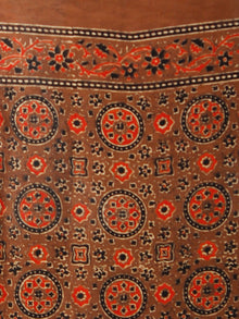 Brown Rust Black Ajrakh Hand Block Printed Modal Silk Saree in Natural Colors - S031703365