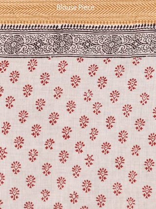 Light Beige Maroon Black Bagh Printed Maheshwari Cotton Saree - S031703323