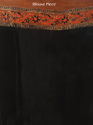 Brown Rust Black Ajrakh Hand Block Printed Modal Silk Saree in Natural Colors - S031703365