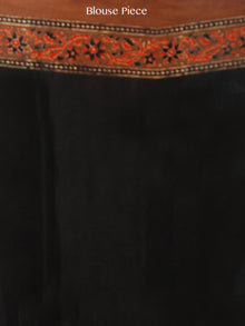 Brown Rust Black Ajrakh Hand Block Printed Modal Silk Saree in Natural Colors - S031703365