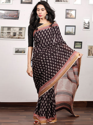 Black Maroon Beige Bagh Printed Maheshwari Cotton Saree - S031703300