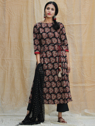 Aabida - Hand Block Printed Anarkali Kurta Palazzo Set With Dupatta - SS01F1806