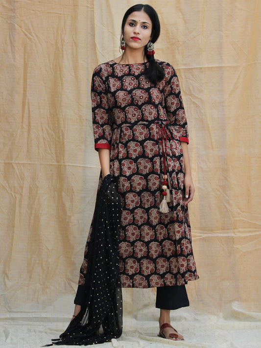 Aabida - Hand Block Printed Anarkali Kurta Palazzo Set With Dupatta - SS01F1806