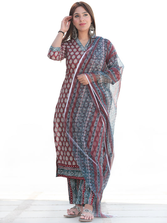 Nayab Tarifa - Set of Kurta Pants & Kota Dupatta - KS54A2544D