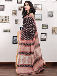 Black Maroon Beige Bagh Printed Maheshwari Cotton Saree - S031703300
