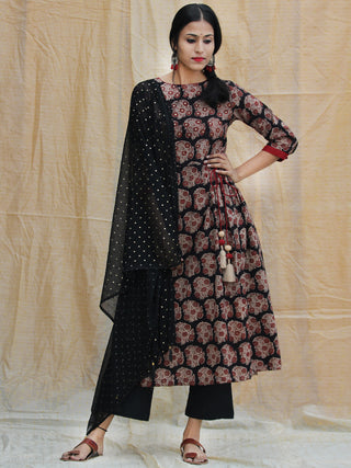Aabida - Hand Block Printed Anarkali Kurta Palazzo Set With Dupatta - SS01F1806