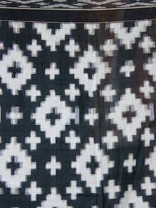 Black White Telia Rumal Grey Double Ikat Handwoven Cotton Saree - S031703642