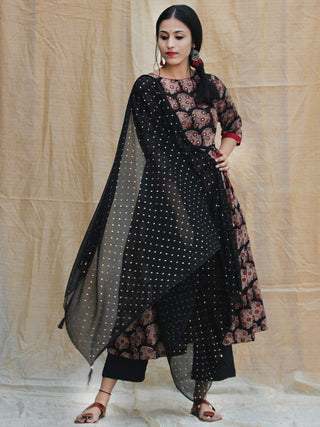 Aabida - Hand Block Printed Anarkali Kurta Palazzo Set With Dupatta - SS01F1806