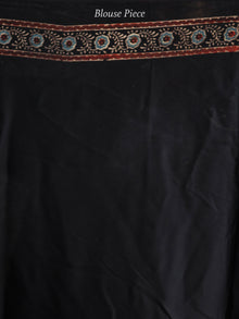 Black Reddish Brown Blue Beige Ajrakh Hand Block Printed Modal Silk Saree in Natural Colors - S031703731