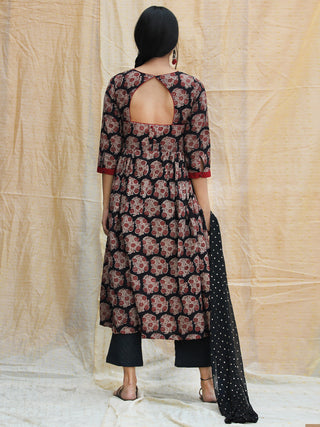 Aabida - Hand Block Printed Anarkali Kurta Palazzo Set With Dupatta - SS01F1806