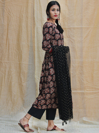 Aabida - Hand Block Printed Anarkali Kurta Palazzo Set With Dupatta - SS01F1806