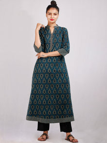 Hunter Green Black Yellow Hand Block Printed Cotton Kurta - K191F1882