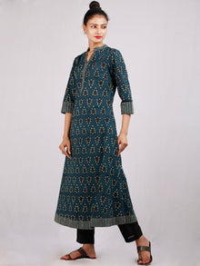 Hunter Green Black Yellow Hand Block Printed Cotton Kurta - K191F1882