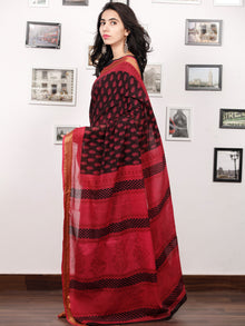 Black Pink Bagh Printed Maheshwari Cotton Saree - S031703325