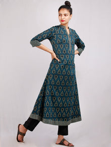 Hunter Green Black Yellow Hand Block Printed Cotton Kurta - K191F1882