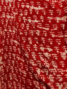 Red White Hand Block Printed & Hand Brushed Chiffon Saree with Zari Border - S031702793