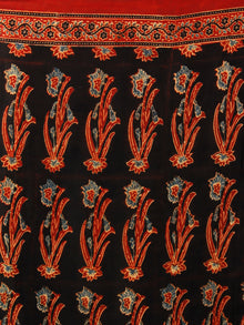 Black Red Indigo Ajrakh Hand Block Printed Modal Silk Saree in Natural Colors - S031703366