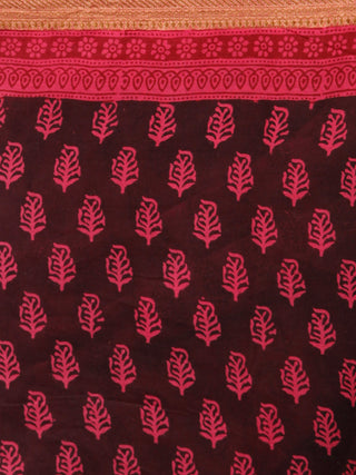 Black Pink Bagh Printed Maheshwari Cotton Saree - S031703325