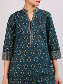 Hunter Green Black Yellow Hand Block Printed Cotton Kurta - K191F1882