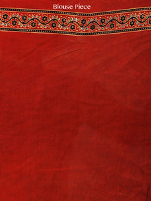 Black Red Indigo Ajrakh Hand Block Printed Modal Silk Saree in Natural Colors - S031703366