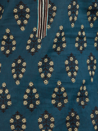 Hunter Green Black Yellow Hand Block Printed Cotton Kurta - K191F1882