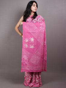 Pastel Pink White Hand Block Printed in Natural Colors Cotton Mul Saree - S03170425