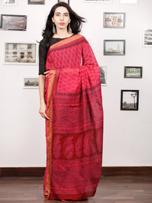 Pink Rust Black Bagh Printed Maheshwari Cotton Saree - S031703326