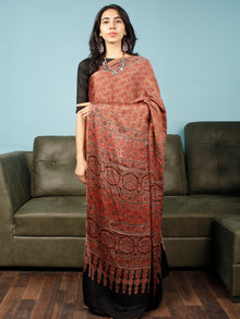 Rust Indigo Black Ajrakh Hand Block Printed Modal Silk Saree in Natural Colors - S031703367
