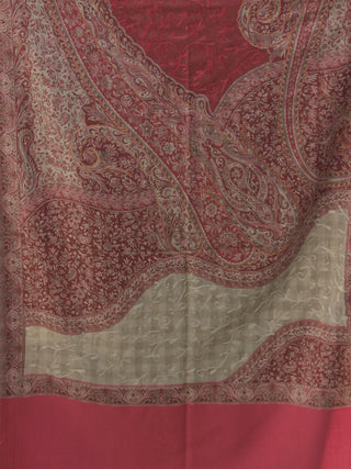Beige Rosewood Pink Jamawar Aari Embroidered Woollen Kashmiri Stole - S200574