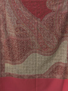 Beige Rosewood Pink Jamawar Aari Embroidered Woollen Kashmiri Stole - S200574
