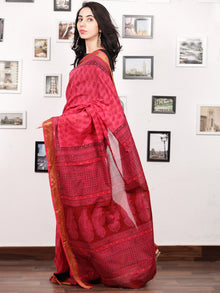 Pink Rust Black Bagh Printed Maheshwari Cotton Saree - S031703326