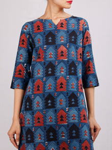 Indigo Rust Black Hand Block Printed Cotton Kurta - K192F1841