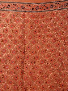 Rust Indigo Black Ajrakh Hand Block Printed Modal Silk Saree in Natural Colors - S031703367