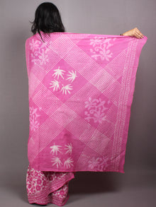 Pastel Pink White Hand Block Printed in Natural Colors Cotton Mul Saree - S03170425