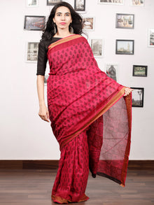 Pink Rust Black Bagh Printed Maheshwari Cotton Saree - S031703327