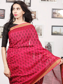 Pink Rust Black Bagh Printed Maheshwari Cotton Saree - S031703327