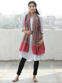 Beige Rosewood Pink Jamawar Aari Embroidered Woollen Kashmiri Stole - S200582